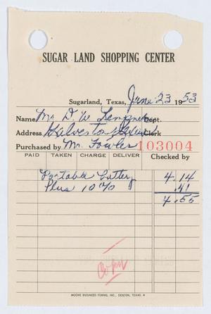Primary view of object titled '[Invoice for a Portable Battery from Sugar Land Shopping Center]'.