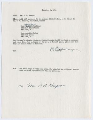 [Letter from W. O. Caraway to E. E. Saeger, December 9, 1954]