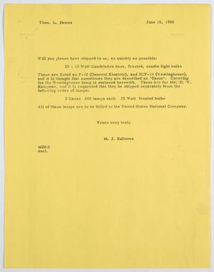 [Letter from M. J. Sulluvan to Thos. L. James, June 15, 1955]