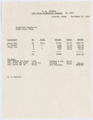 [Invoice for Forty-Three Yearlings Sold by C. B. Johnson Live Stock Commission Company]