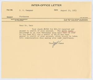 [Letter from T. L. James to D. W. Kempner, August 10, 1953]