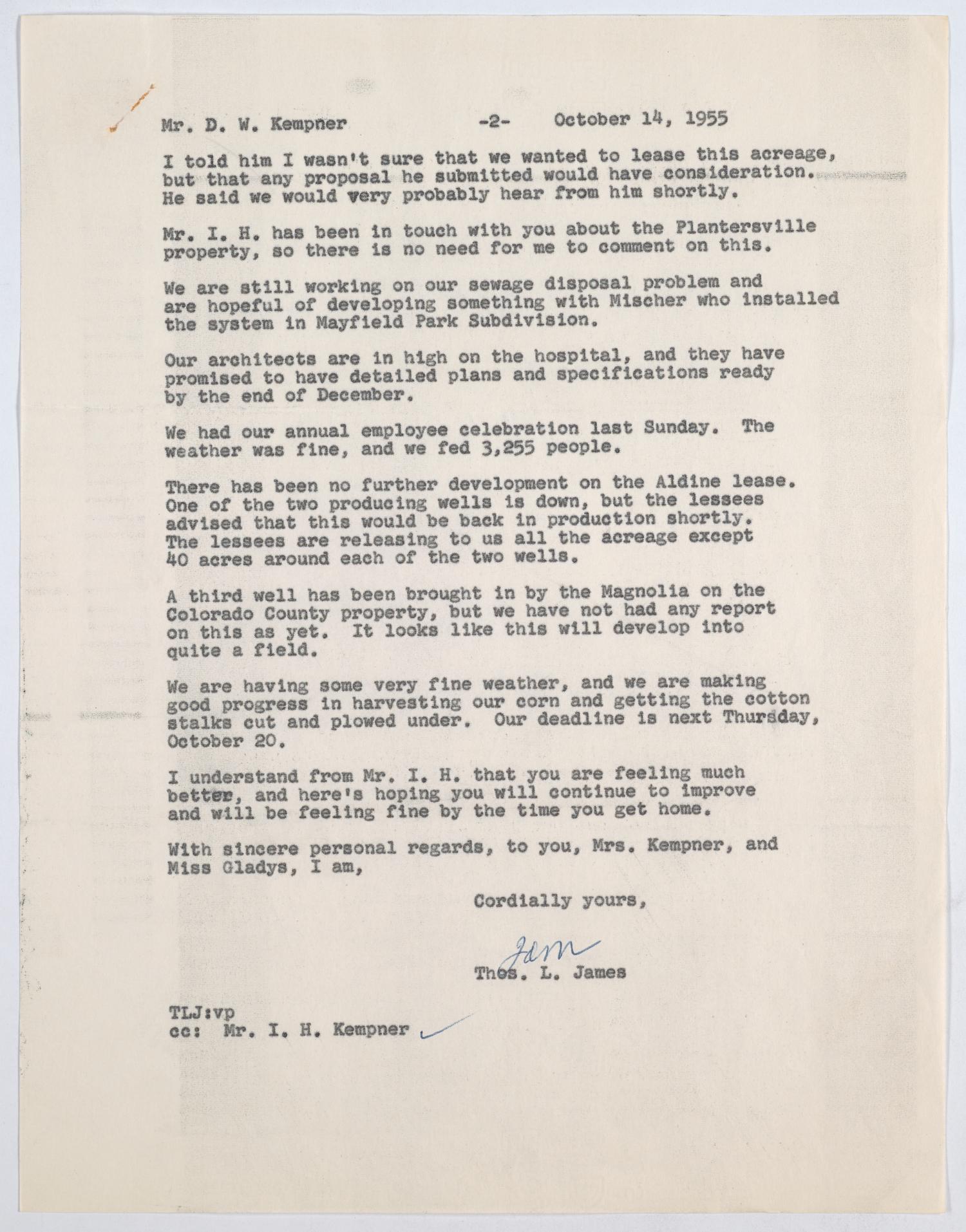 [Letter from Thos. L. James to D. W. Kempner, October 14, 1955]
                                                
                                                    [Sequence #]: 3 of 4
                                                