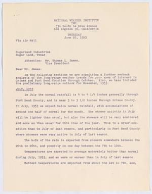 [Letter from William H. Rempel to Thos. L. James, June 25, 1953]