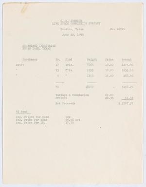 [Invoice for Seventeen Yearlings and Twenty-Eight Calves Sold by C. B. Johnson Live Stock Commission Company]