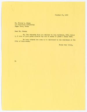 [Letter from A. H. Blackshear, Jr.,  to Thos. L. James, October 21, 1952]