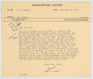 [Letter from T. L. James to D. W. Kempner, February 23, 1955]