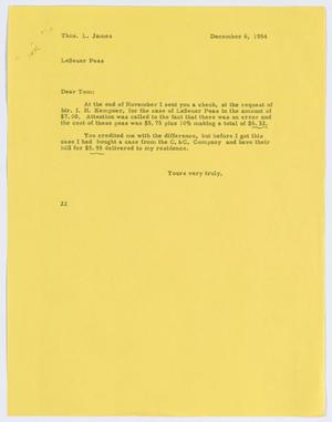 [Letter from D. W. Kempner to T. L. James, December 6, 1954]