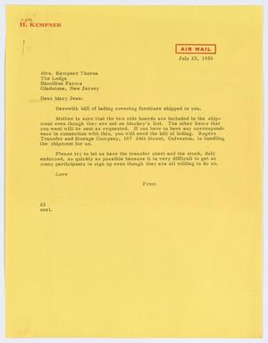Primary view of object titled '[Letter from D. W. Kempner to Mrs. Kempner, July 23, 1956]'.