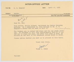 [Letter from T. L. James to D. W. Kempner, April 11, 1955]