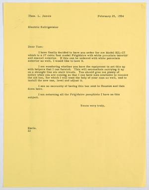[Letter from D. W. Kempner to Thos. L. James, February 25, 1954]
