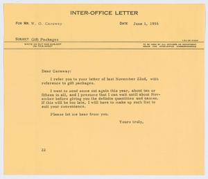 [Letter from D. W. Kempner to W. O. Caraway, June 1, 1956]