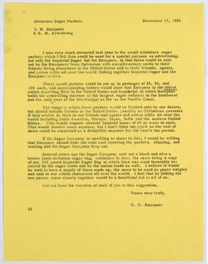 Primary view of object titled '[Letter from Daniel Webster Kempner to Isaac Herbert Kempner and Robert Markle Armstrong, November 17, 1955]'.