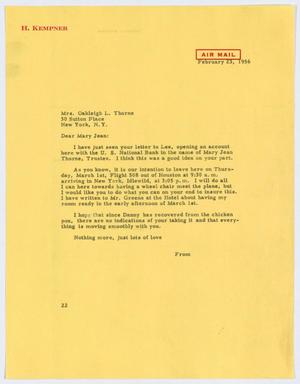 [Letter from D. W. Kempner to Mary Jean, February 23, 1956]