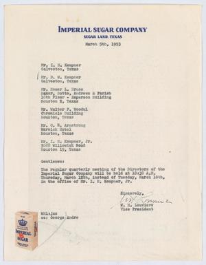[Letter from W. H. Louviere to Directors of Imperial Sugar Company, March 5, 1953]