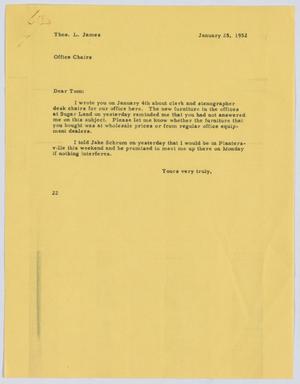 [Letter from D. W. Kempner to T. L. James, January 25, 1952]