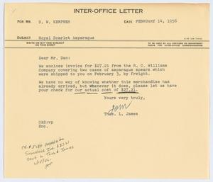 [Letter from T. L. James to D. W. Kempner, February 14, 1956]