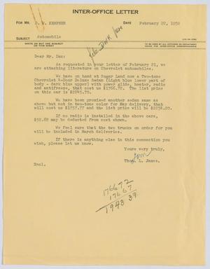 [Letter from T. L. James to D. W. Kempner, February 22, 1952]