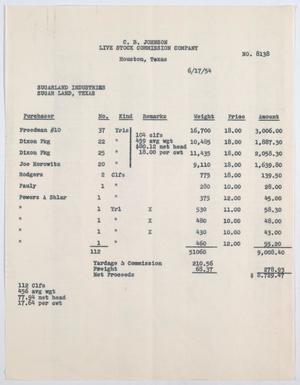 [Invoice for 112 Calves and Yearlings Sold by C. B. Johnson Live Stock Commission Company]