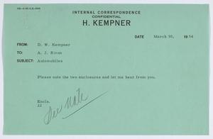 [Letter from D. W. Kempner to A. J. Biron, March 30, 1954]