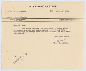 [Letter from T. L. James to D. W. Kempner, April 28, 1952]