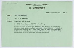 [Letter from Dan Kempner to I. H. Kempner, November 15, 1955]
