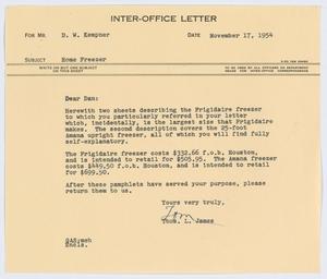 [Letter from T. L. James to D. W. Kempner, November 17, 1954]
