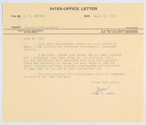 [Letter from T. L. James to D. W. Kempner, March 12, 1954]