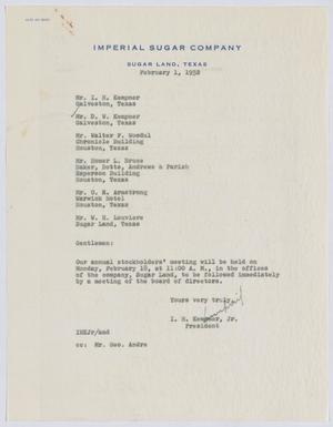 [Letter from I. H. Kempner, Jr., to Directors of Imperial Sugar Company, February 1, 1952]