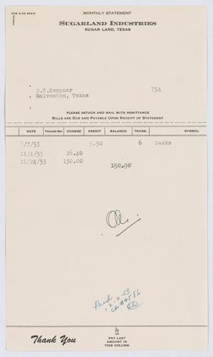[Invoice for Purchases by D. W. Kempner from Sugarland Industries]