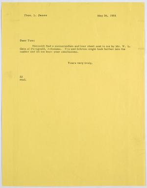 Primary view of object titled '[Letter from D. W. Kempner to Thos. L. James, May 30, 1955]'.