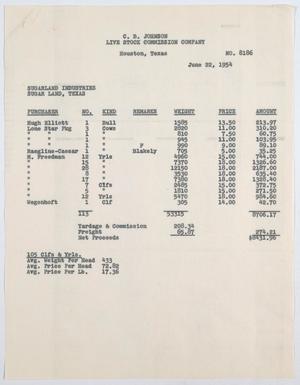 [Invoice for One Bull, Seven Cows, and 105 Calves Sold by C. B. Johnson Live Stock Commission Company]