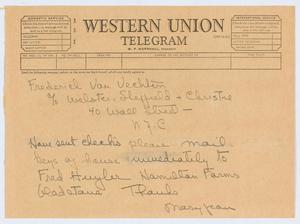 [Telegram draft from Mary Jean to Fredrich Van Vechten, October 31, 1956]
