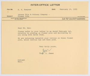 [Letter from T. L. James to D. W. Kempner, February 14, 1955]