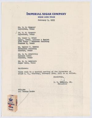 [Letter from I. H. Kempner, Jr., to Directors of Imperial Sugar Company, February 5, 1953]
