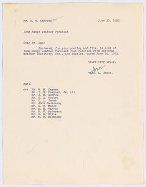 [Letter from T. L. James to D. W. Kempner, June 30, 1953]