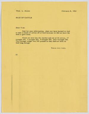 [Letter from D. W. Kempner to T. L. James, February 8, 1952]