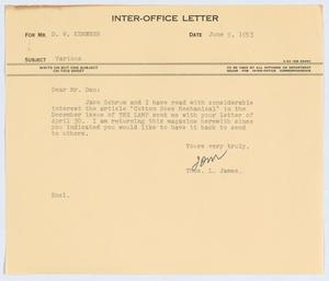 [Letter from T. L. James to D. W. Kempner, June 9, 1953]