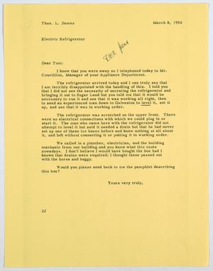 [Letter from D. W. Kempner to T. L. James, March 8, 1954]