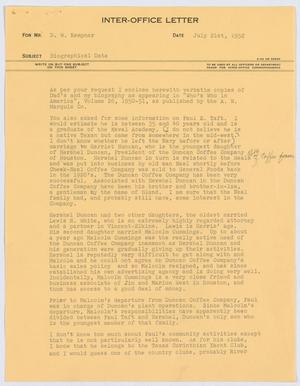 [Letter from I. H. Kempner Jr. to D. W. Kempner, July 21, 1952]