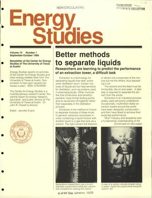Energy Studies, Volume 15, Number 1, September/October 1989