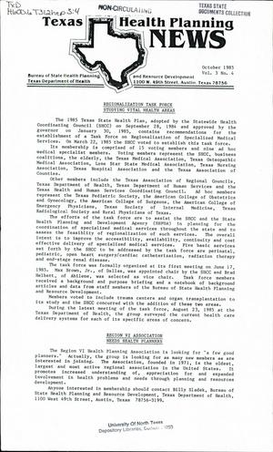 Texas Health Planning News, Volume 3, Number 4, October 1985