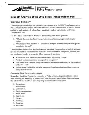 In- Depth Analysis of the 2016 Texas Transportation Poll