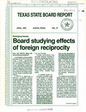 Primary view of object titled 'Texas State Board Report, Volume 47, April 1993'.