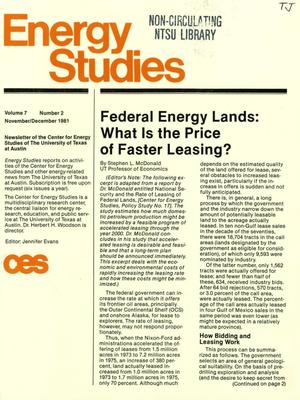 Energy Studies, Volume 7, Number 2, November/December 1981