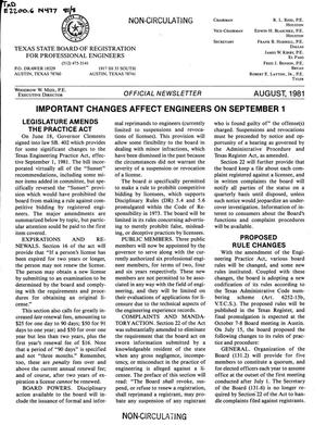 Texas State Board of Registration for Professional Engineers Official Newsletter, August 1981