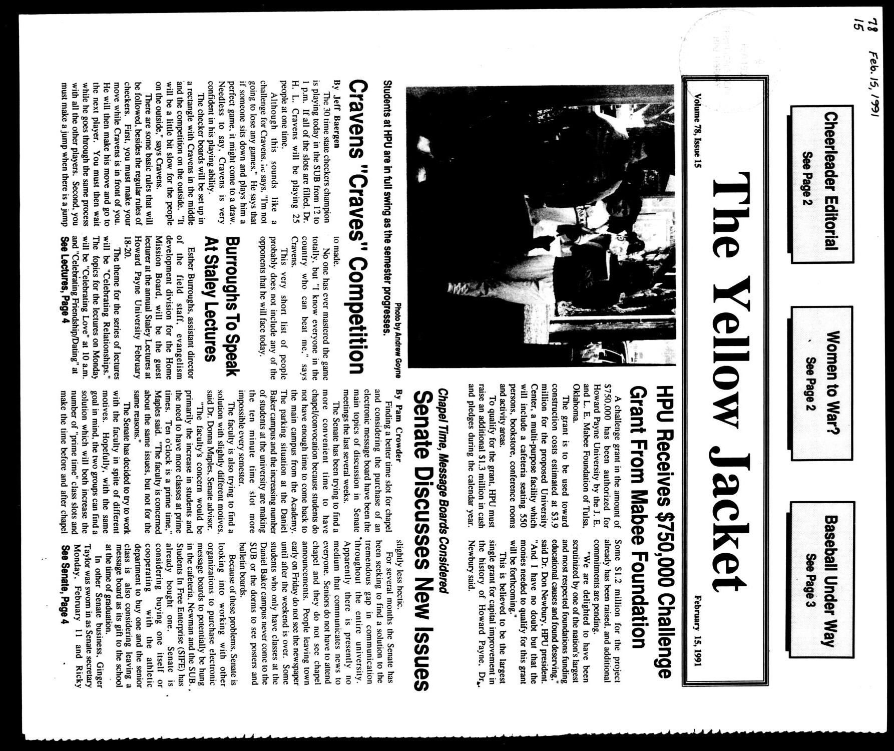 The Yellow Jacket (Brownwood, Tex.), Vol. 78, No. 15, Ed. 1, Friday, February 15, 1991
                                                
                                                    [Sequence #]: 1 of 4
                                                