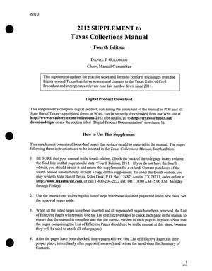 Primary view of object titled '2012 Supplement to Texas Collections Manual: Fourth Edition'.