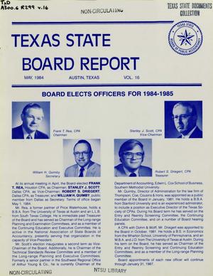Primary view of object titled 'Texas State Board Report, Volume 16, May 1984'.