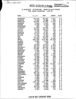 Labor Force Estimates for Texas Counties, April 1991