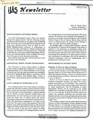 Primary view of object titled 'ILAS Newsletter, Volume 18, Number 3, November/December 1984'.